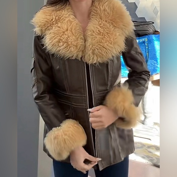 70s leather jacket with fur size medium - Picture 2 of 11